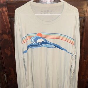 Life Is Good Cream Graphic Long Sleeve Tee with Blue Logo